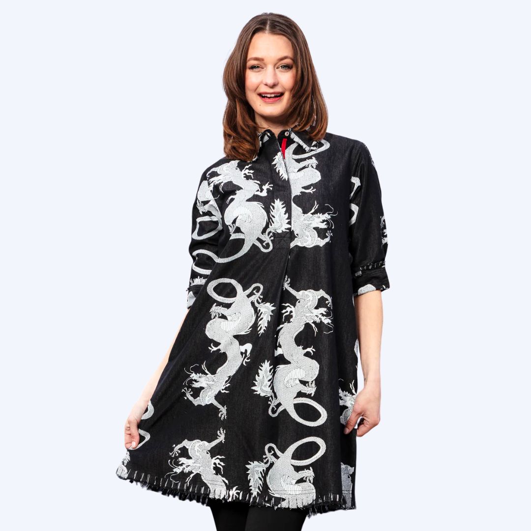 Black Denim Dragon Dress