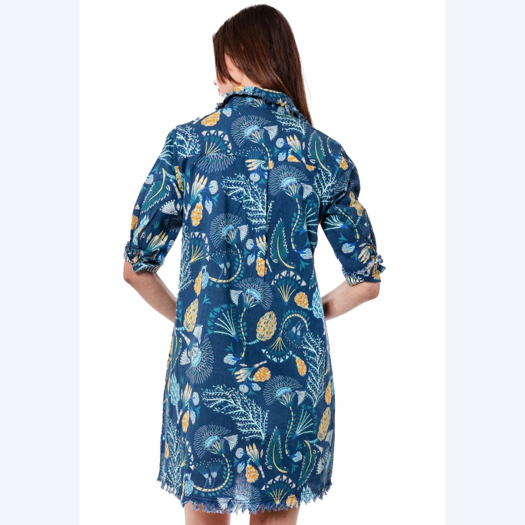 Blue Botanical Print Dress