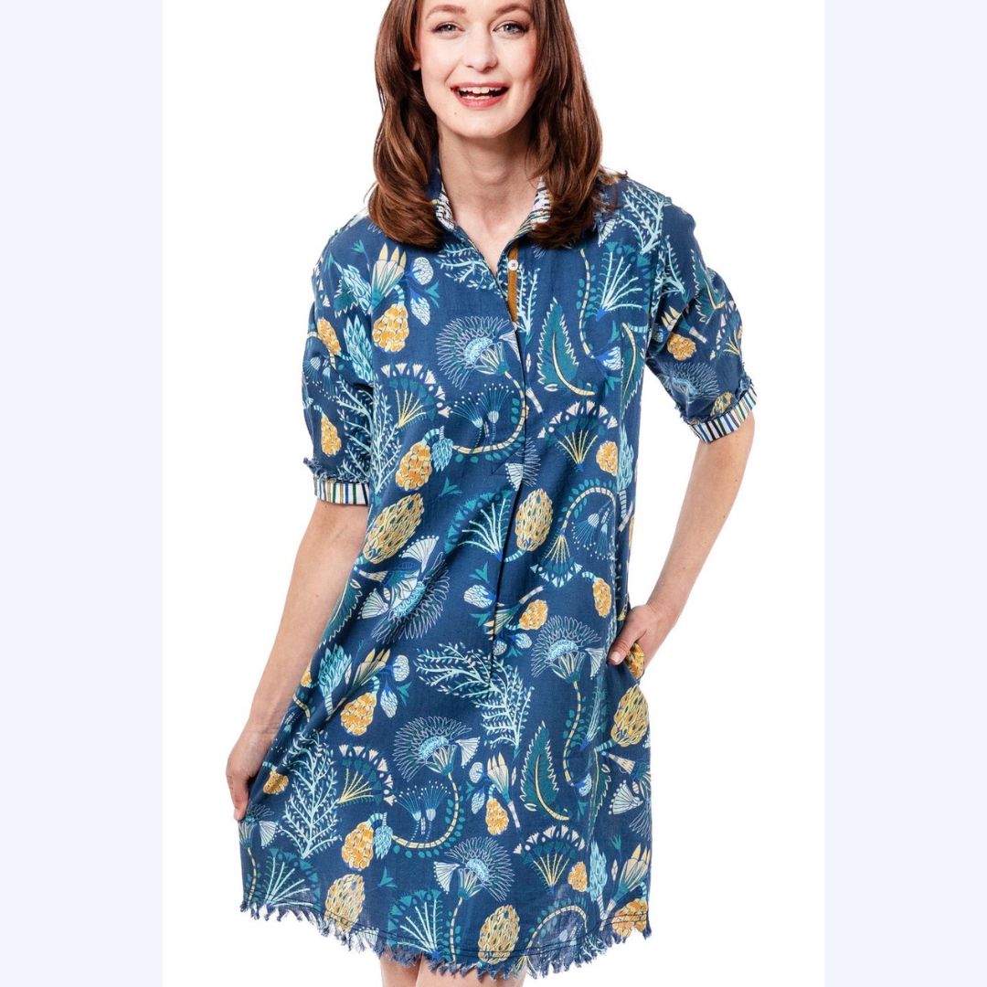 Blue Botanical Print Dress