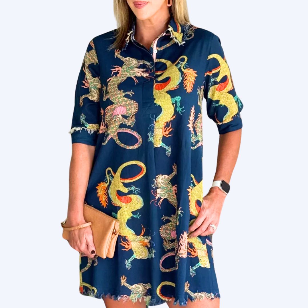 Navy Dragon Print Dress