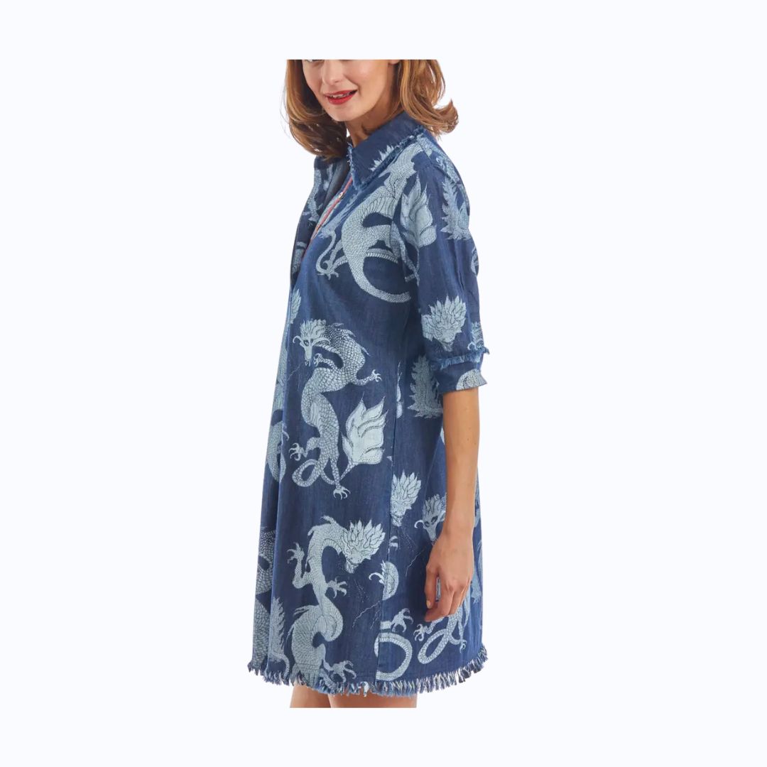 Blue Denim Dragon Dress - Kristin Chase Blue Denim Dragon Dress - Kristin Chase