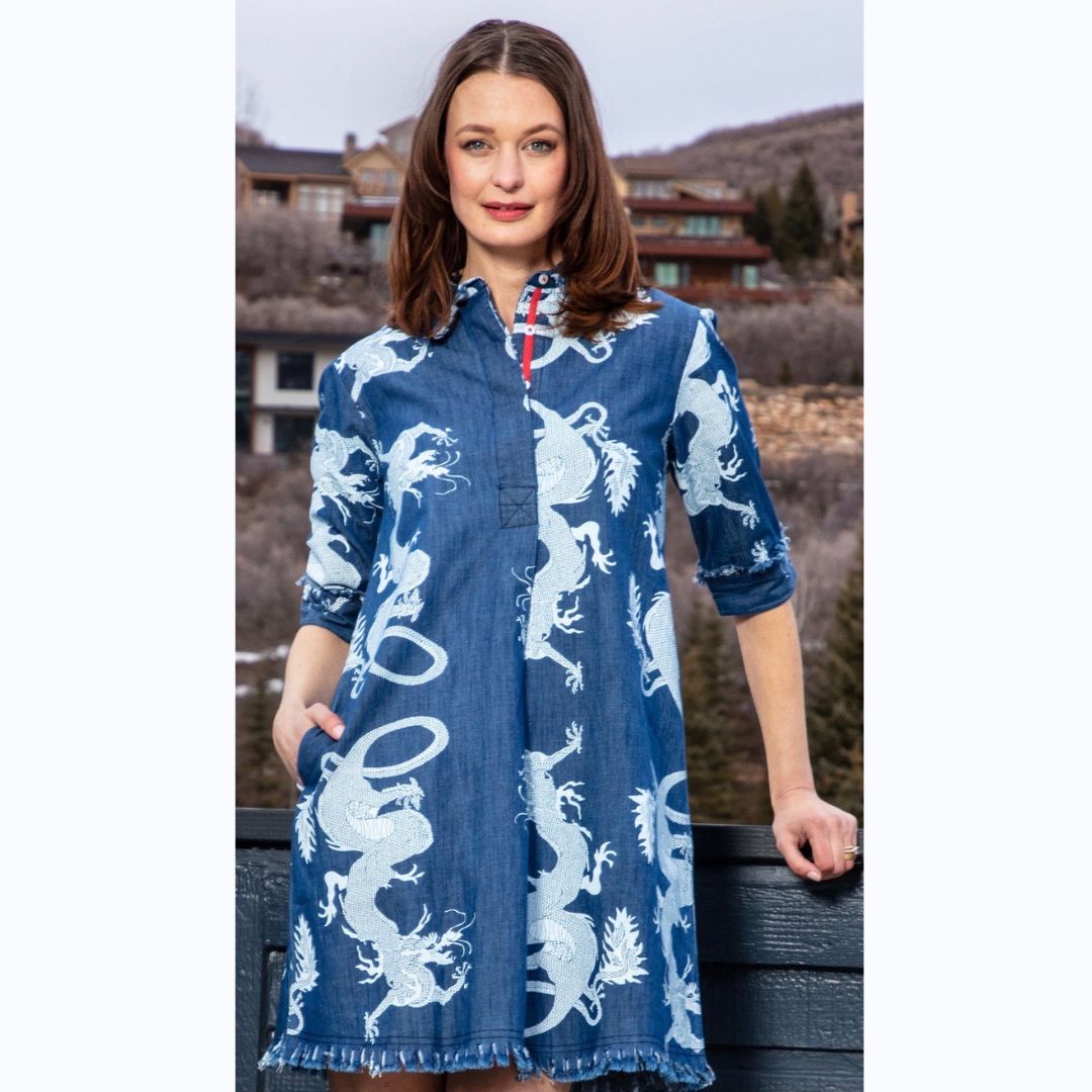 Blue Denim Dragon Dress - Kristin Chase Blue Denim Dragon Dress - Kristin Chase