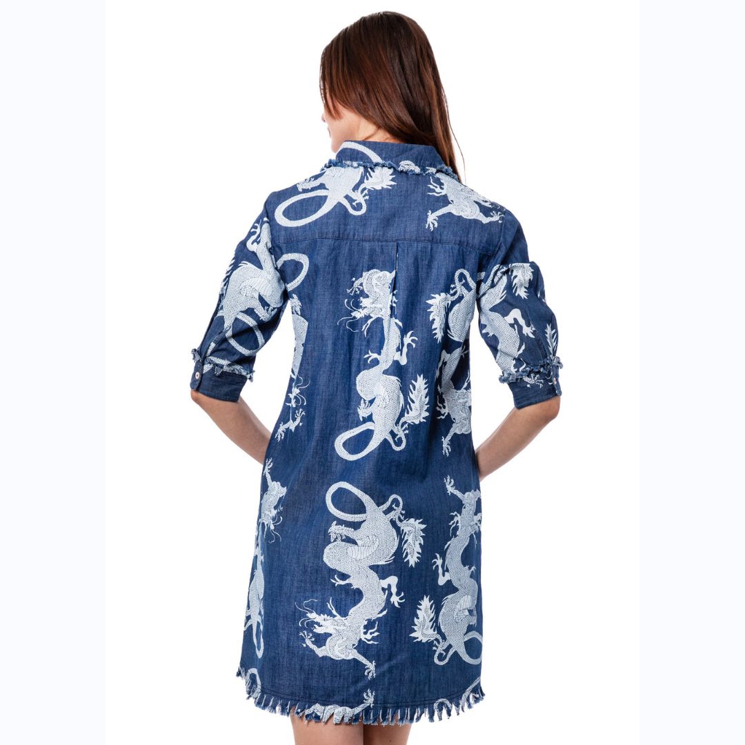 Blue Denim Dragon Dress - Kristin Chase Blue Denim Dragon Dress - Kristin Chase