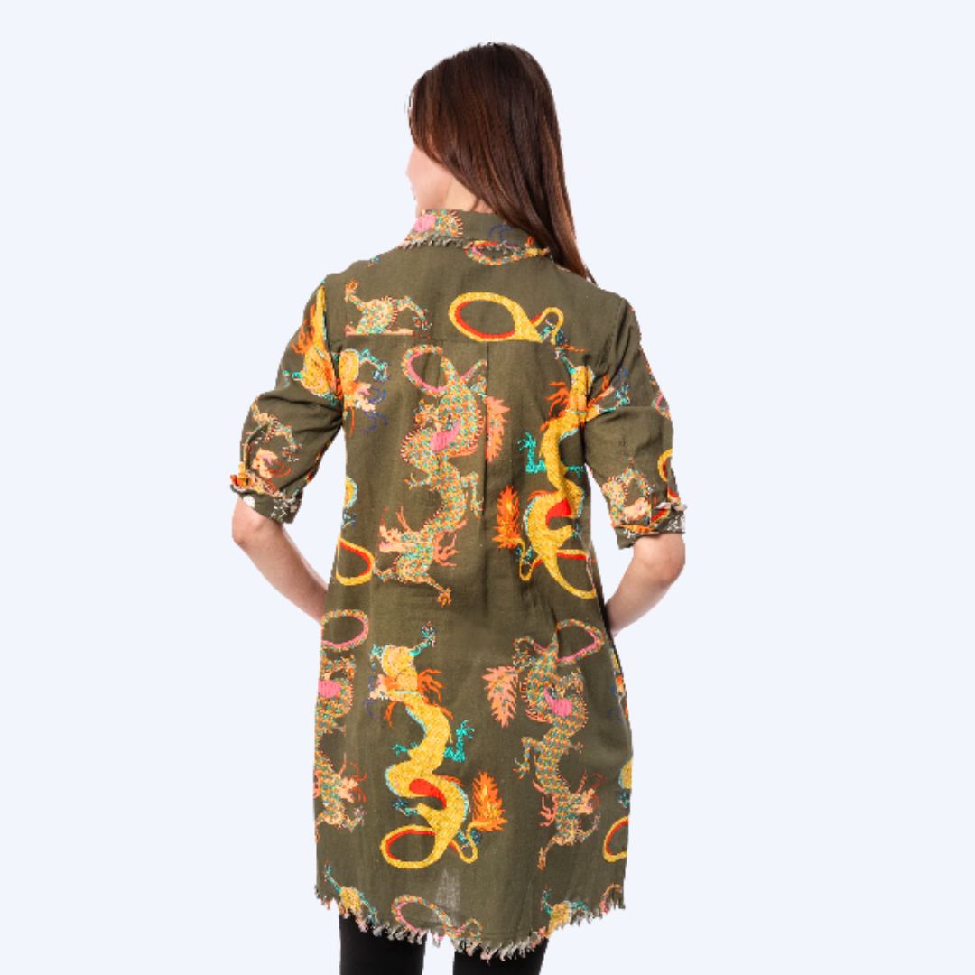 Olive Green Dragon Print Dress