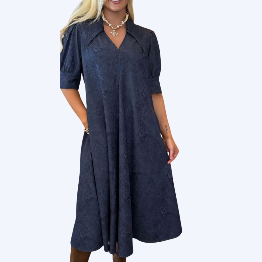Navy Embossed Floral Dress