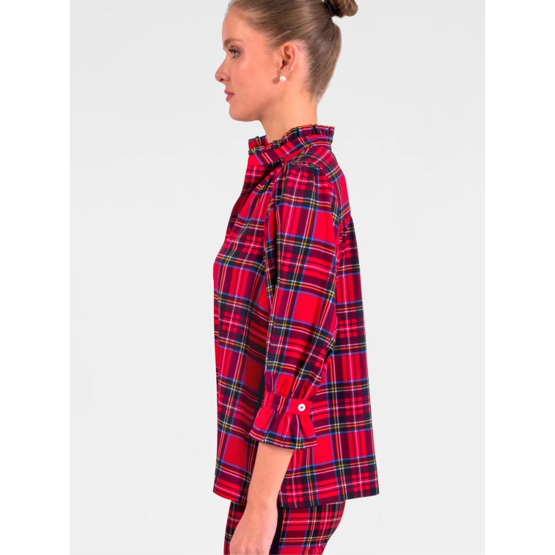 Red Plaid Ruffle Collar Tunic