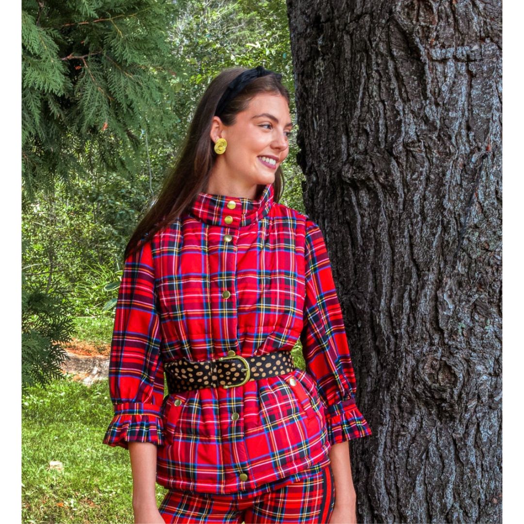 Red Plaid Ruffle Collar Tunic