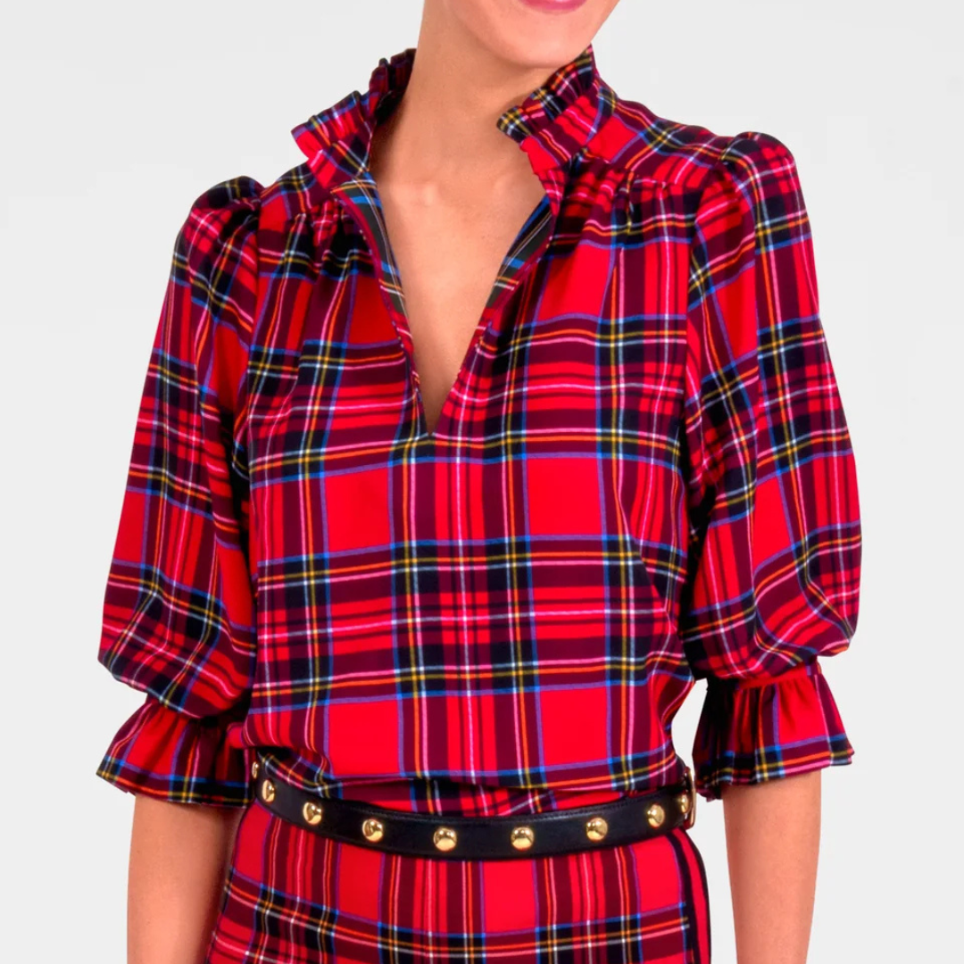 Red Plaid Ruffle Collar Tunic