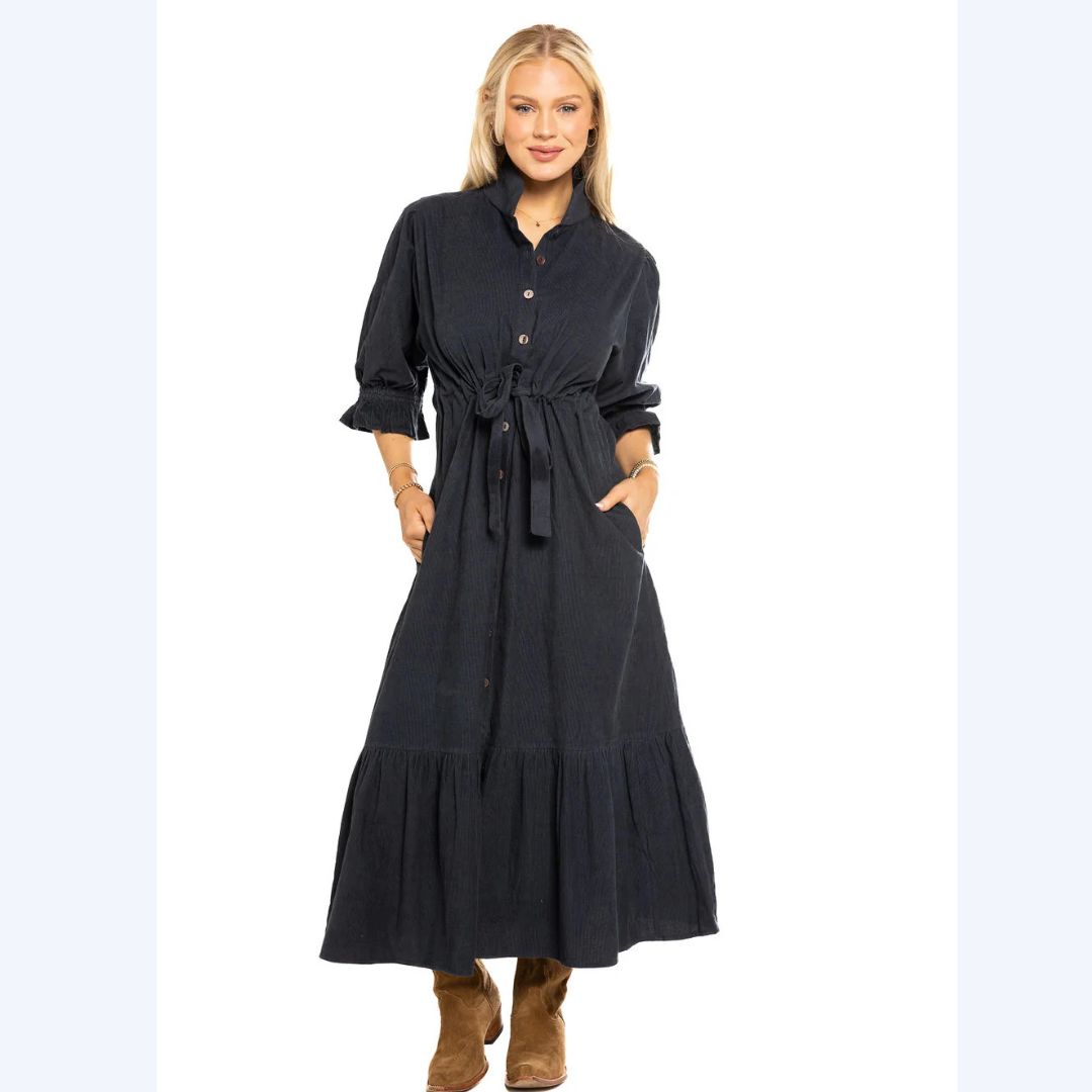 Navy Corduroy Long Dress