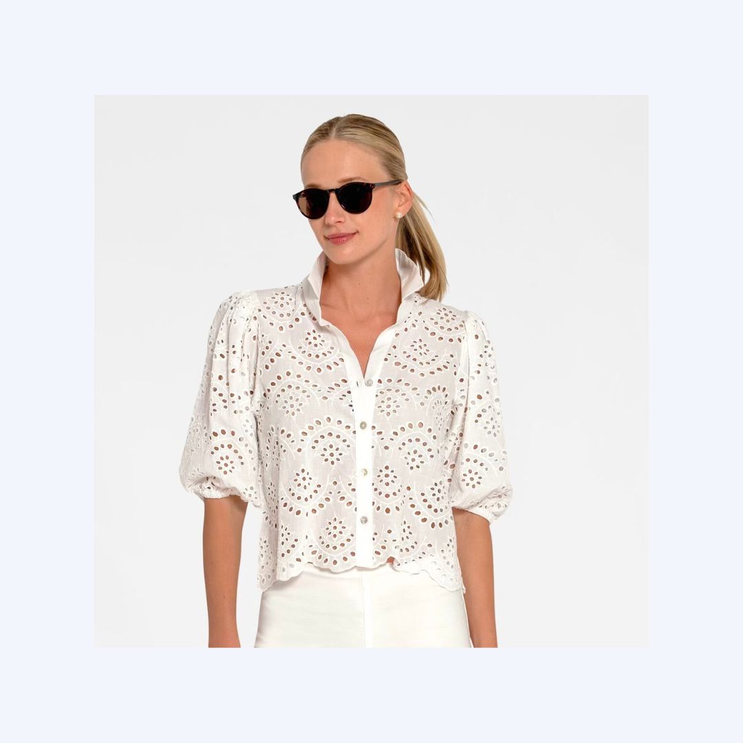 White Eyelet Puff Sleeve Top