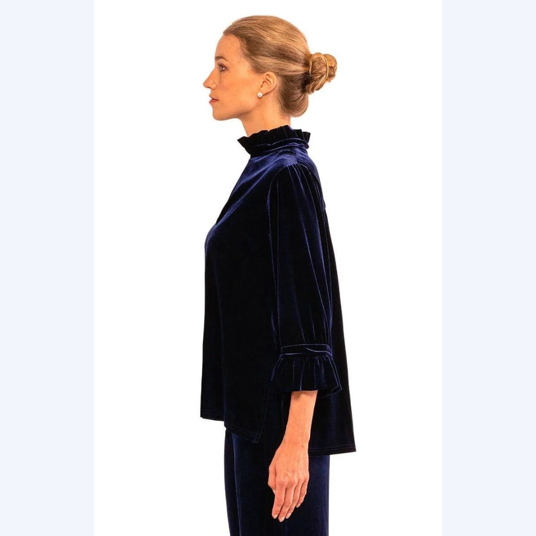 Navy Velvet Ruffle Collar Tunic