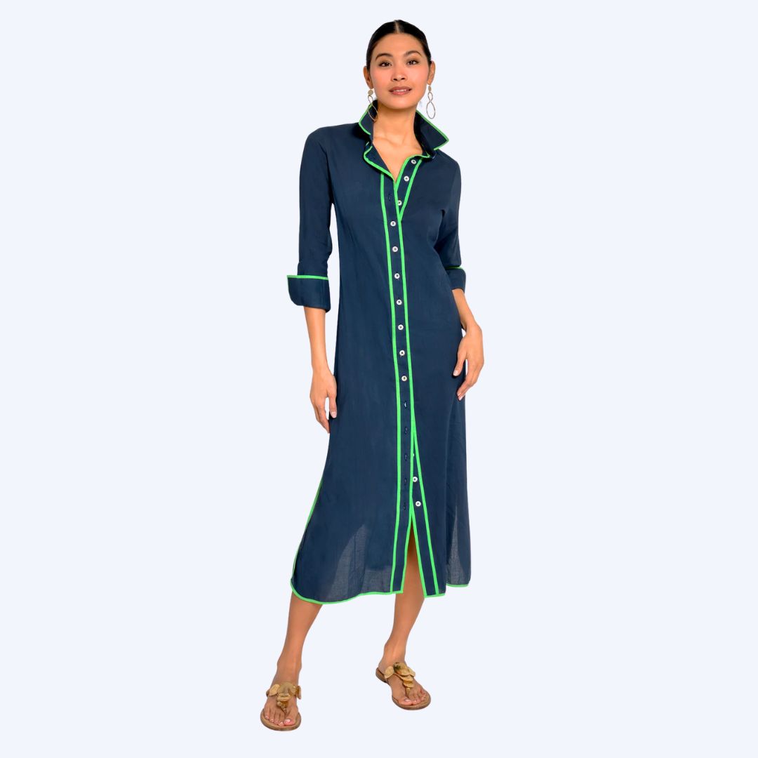 Navy/Green Shirt Dress
