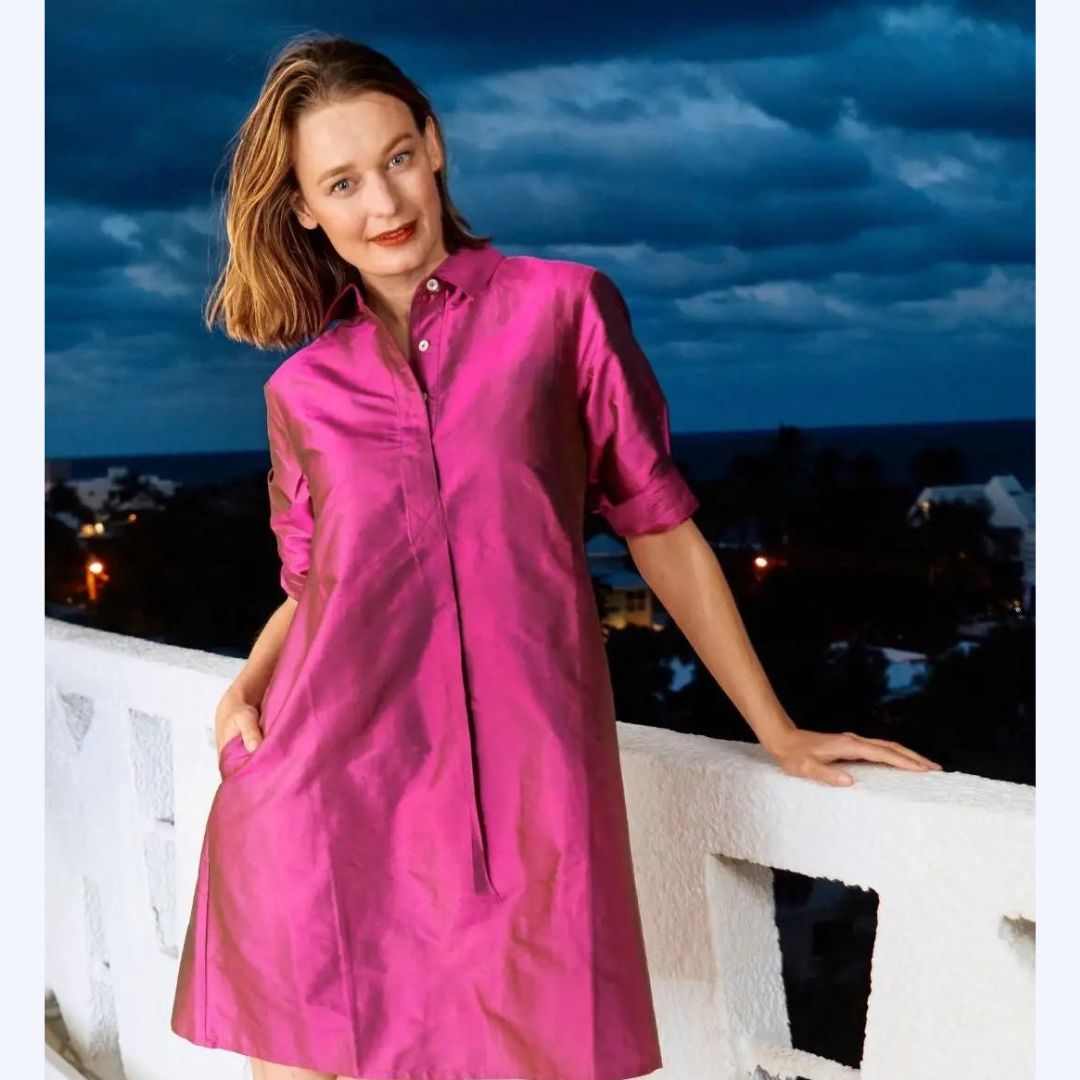 Magenta Silk Dupioni Cocktail Dress