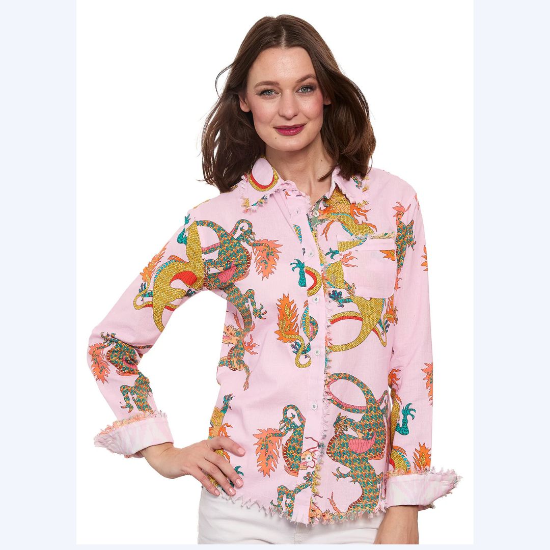 Light Pink Dragon Print Shirt