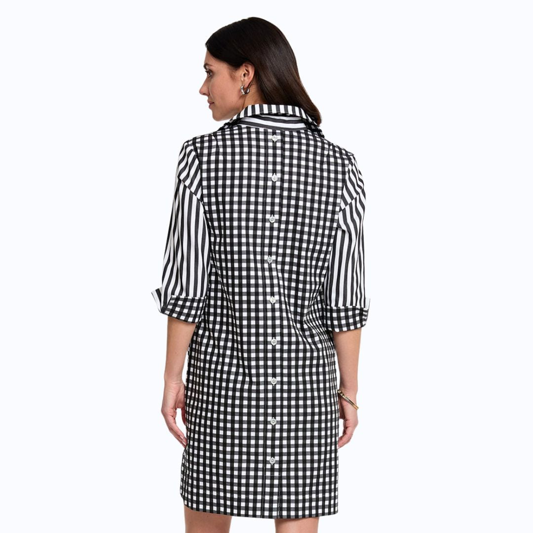 Navy & White Striped 3/4 Sleeve Dress