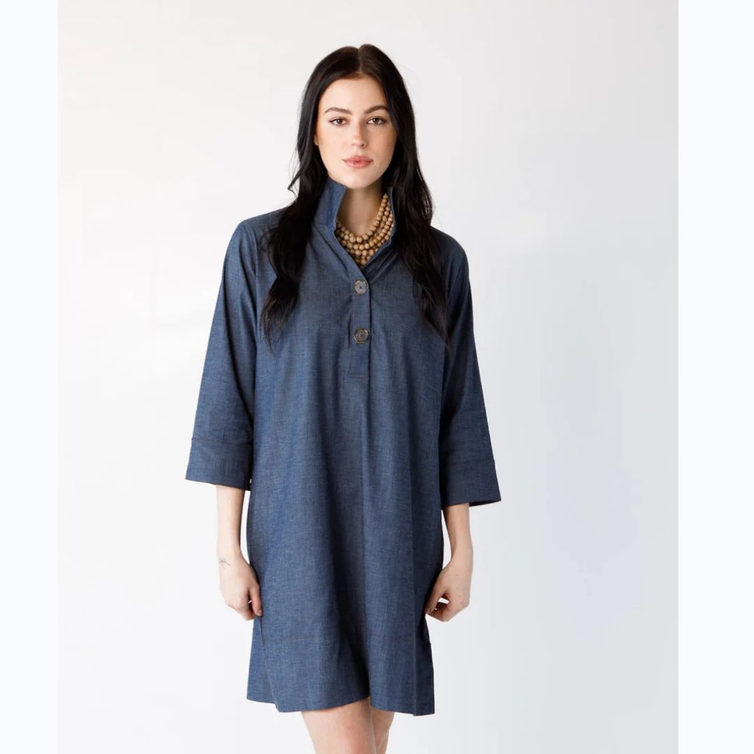Denim Stand Collar Dress