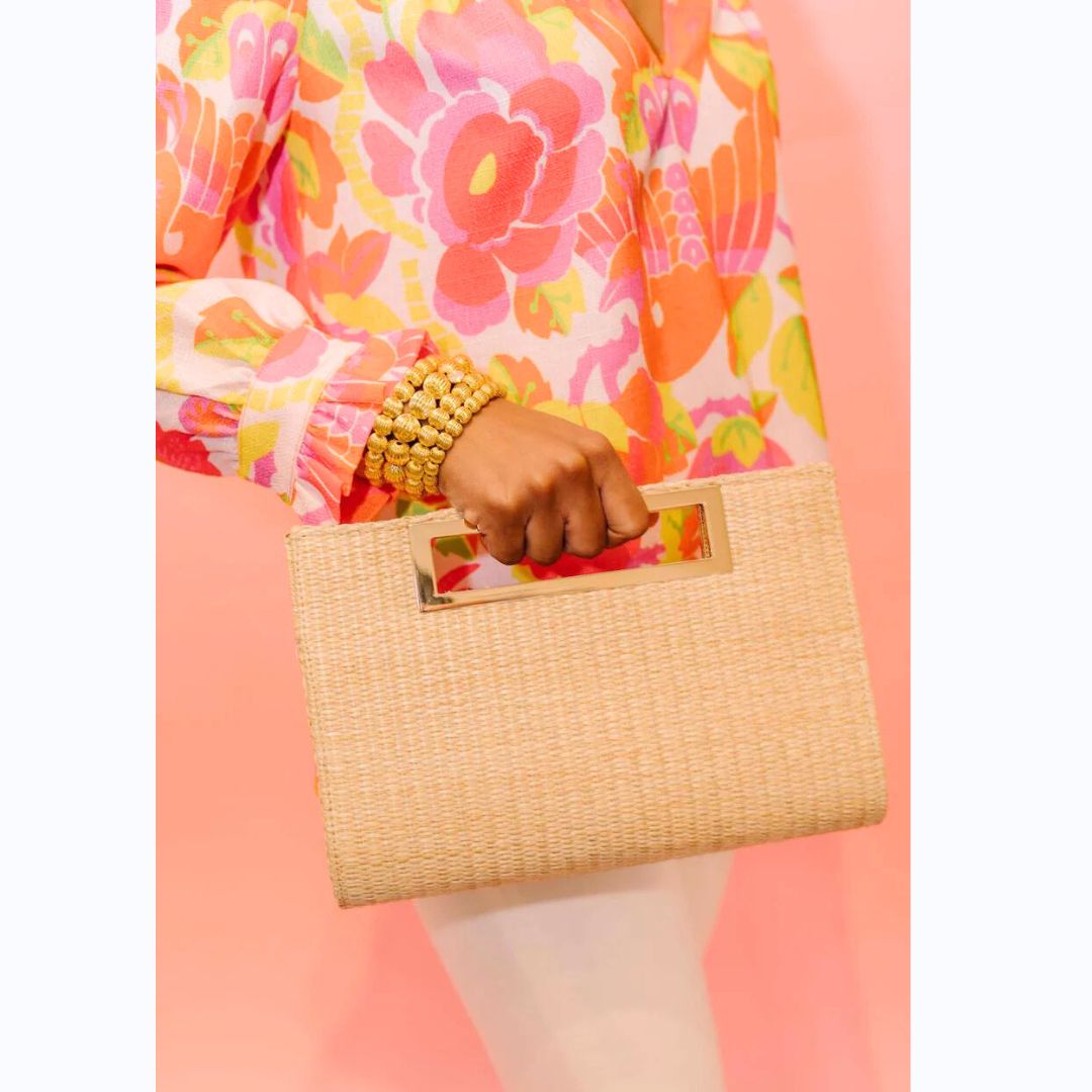 Open Handle Natural Straw Clutch
