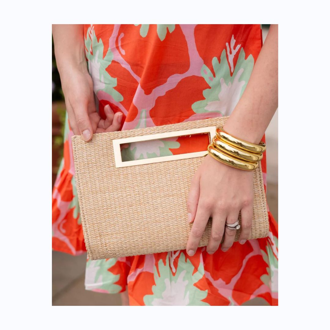Open Handle Natural Straw Clutch