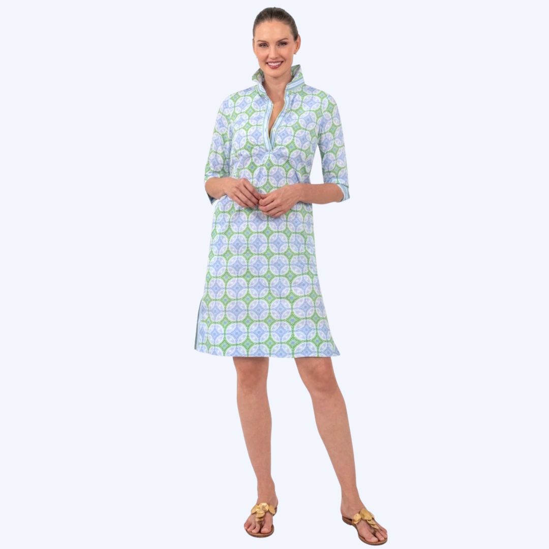 Geometric Tile Print Shirt Dress