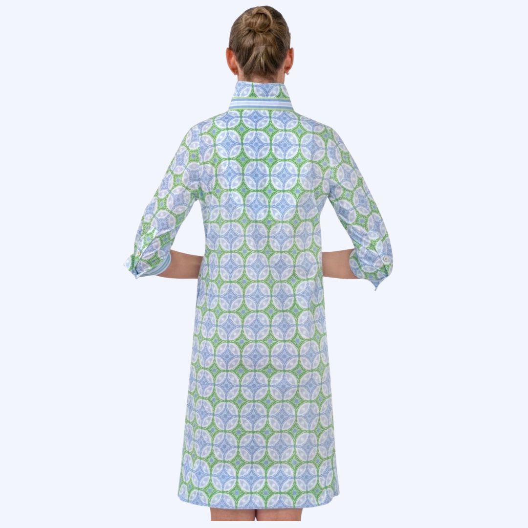 Geometric Tile Print Shirt Dress