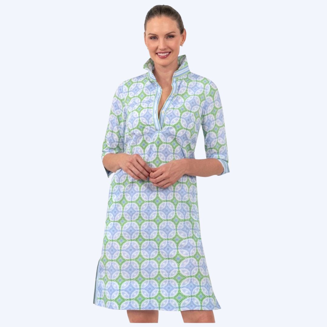 Geometric Tile Print Shirt Dress