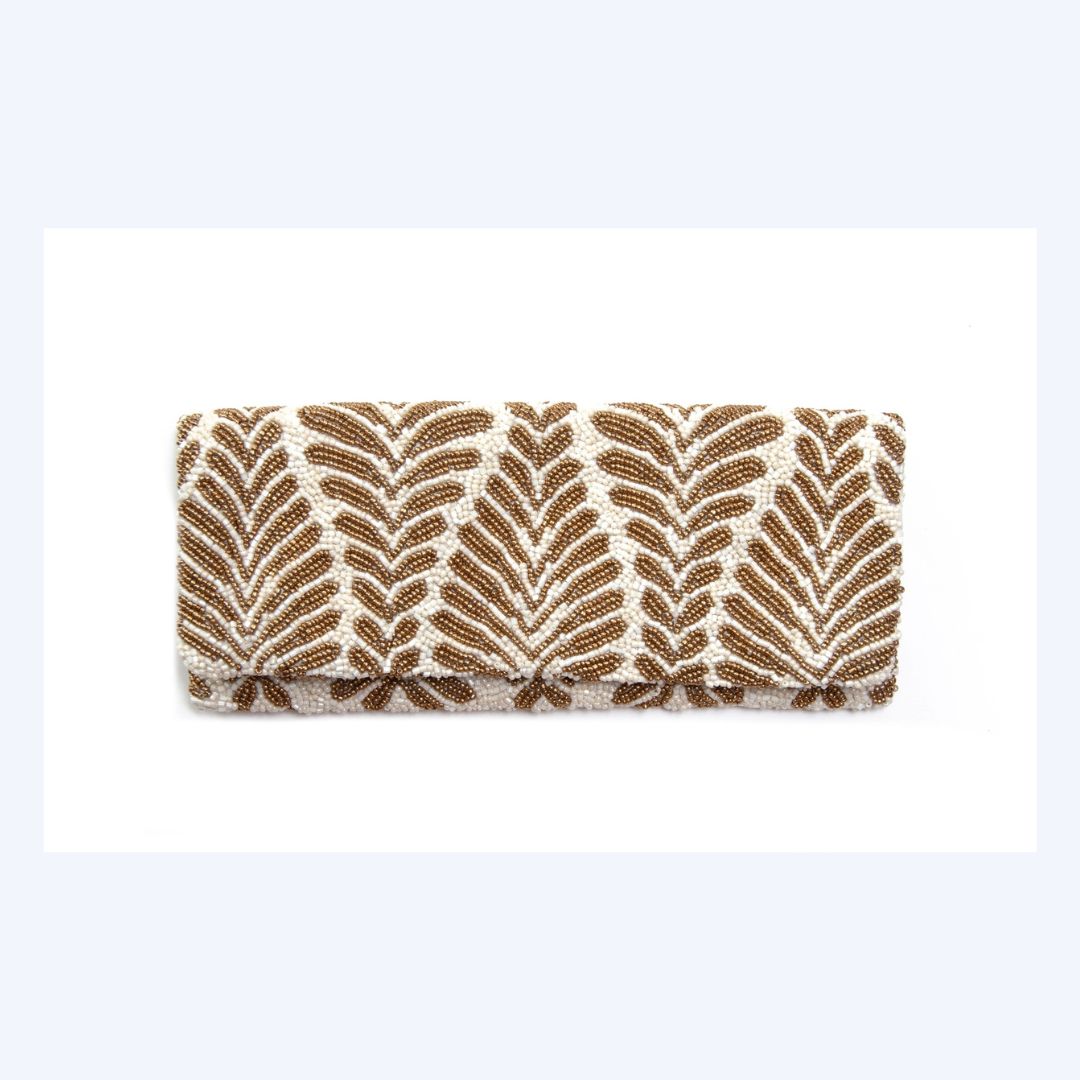 Gold/White Hand-Beaded Clutch