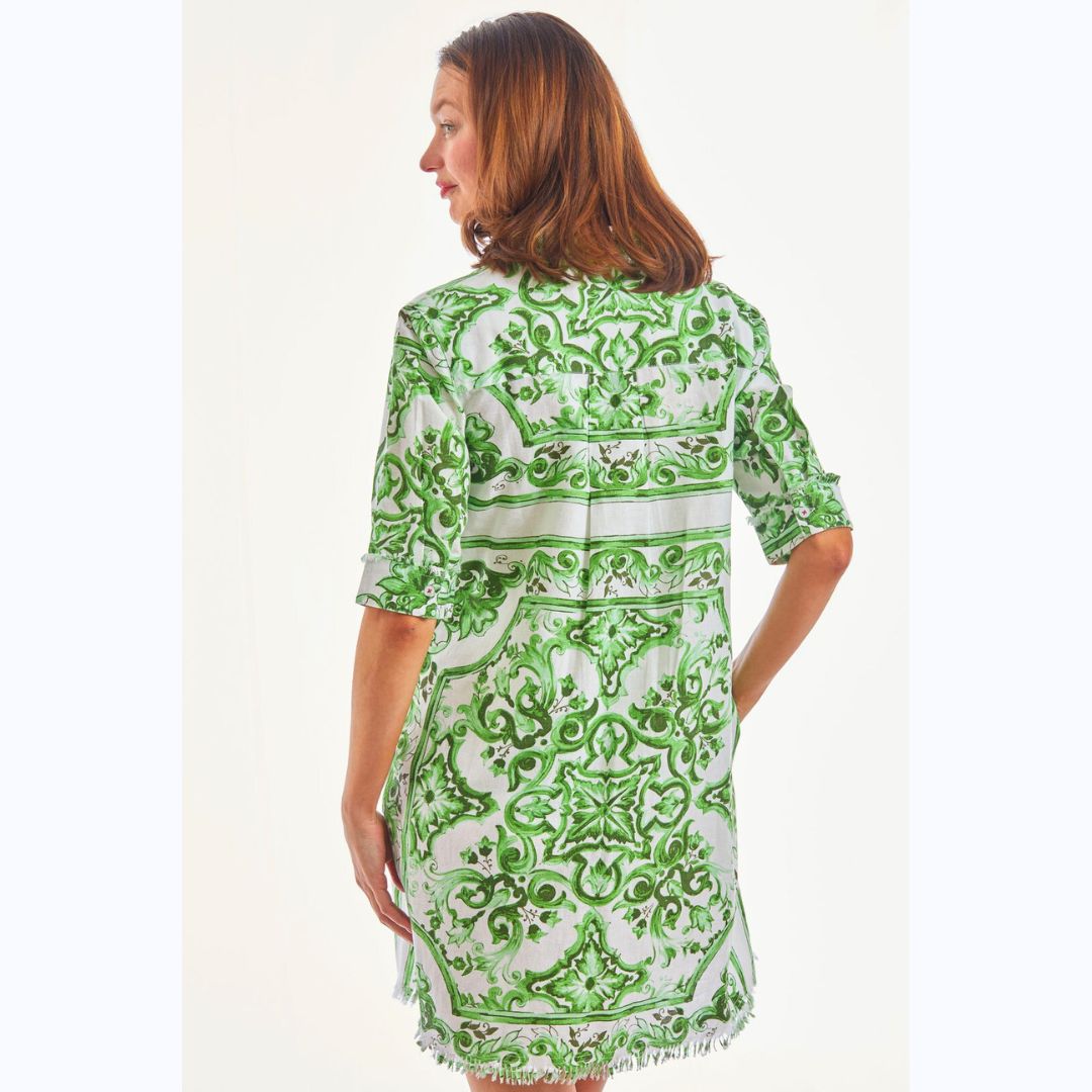 Green &amp; White Tile Print Dress