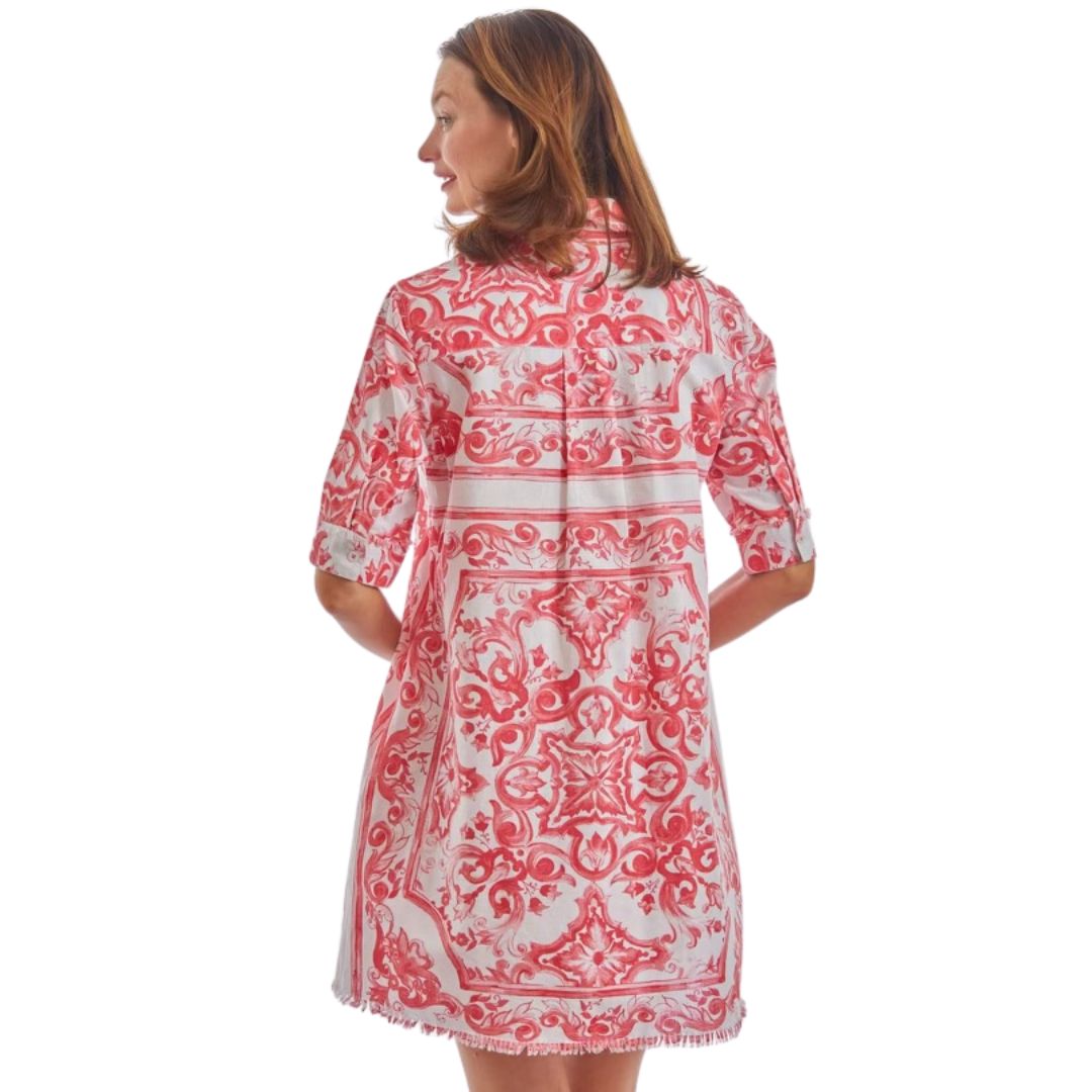 Pink &amp; White Tile Print Dress