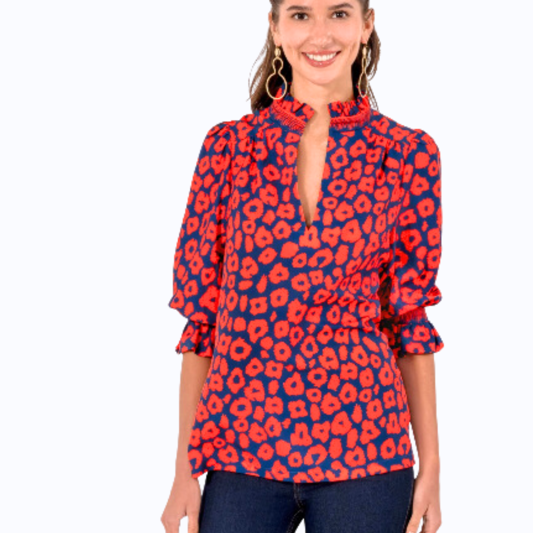 Red/Navy Ruffle Collar Tunic - Kristin Chase