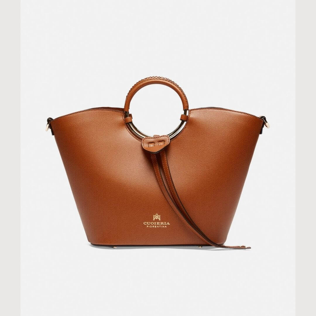 Chic Italian Leather Circle Handle Bag