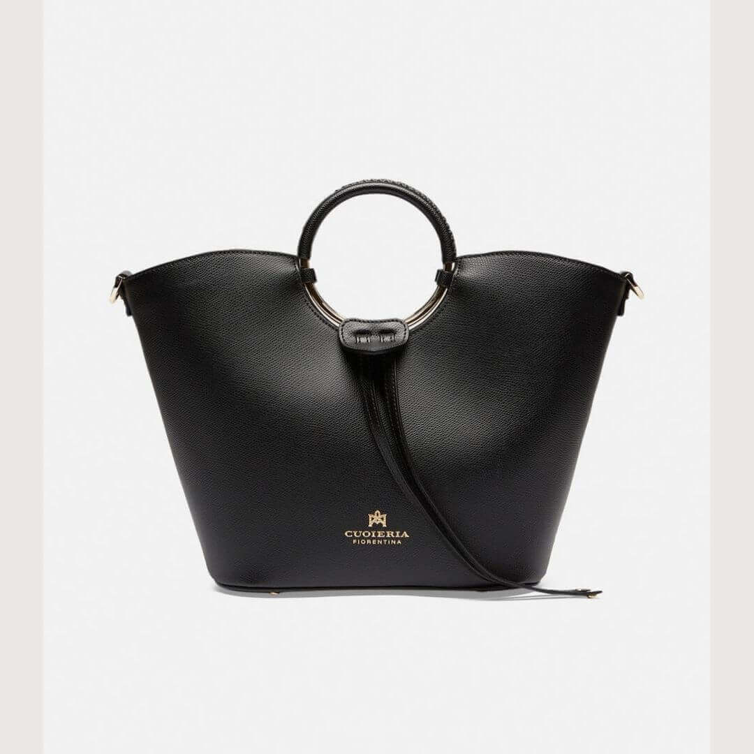 Chic Italian Leather Circle Handle Bag