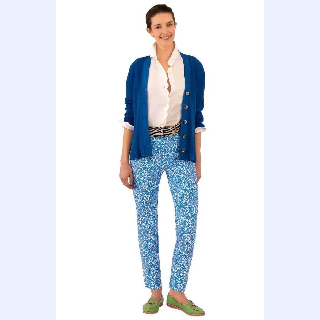 Blue and White Print Pants