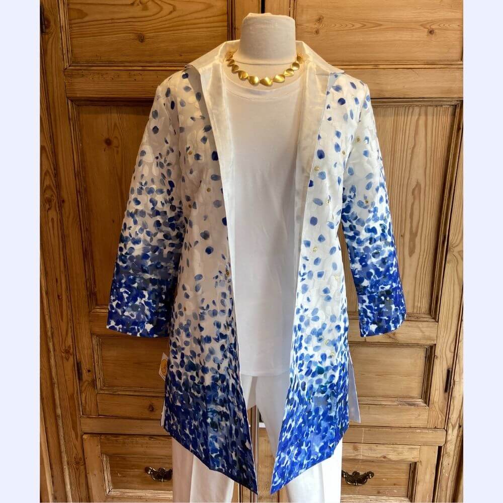 Blue Floral Long Special Occasion Jacket
