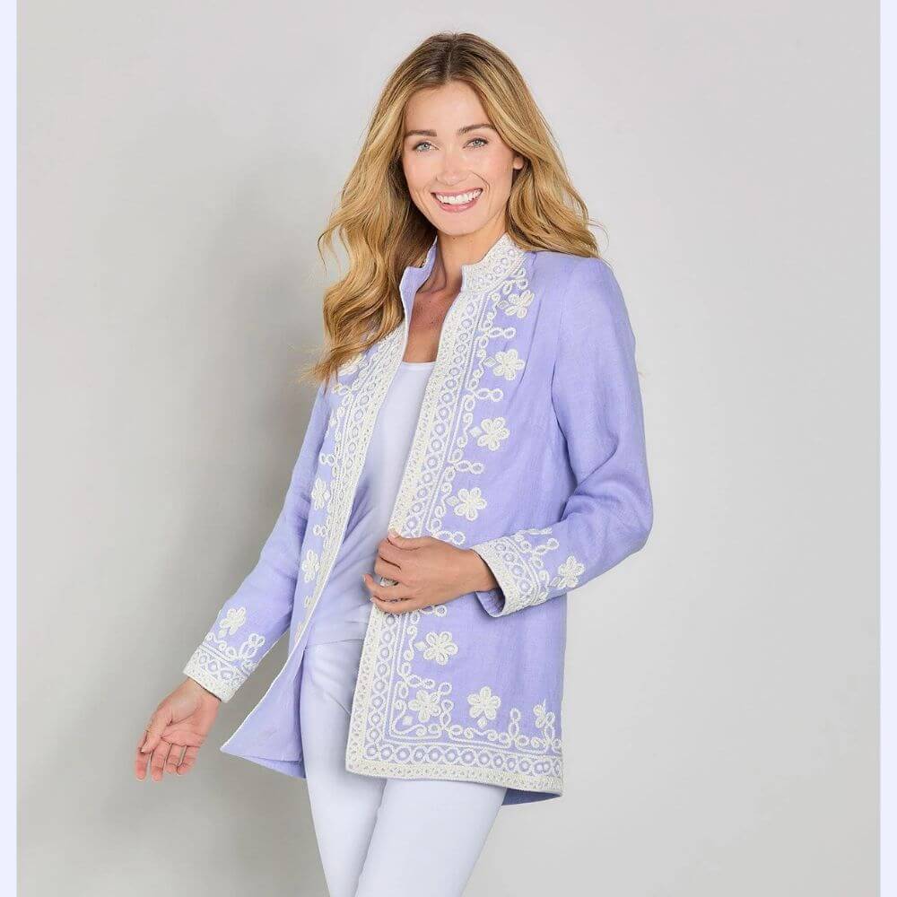 Lilac Linen Embroidered Jacket