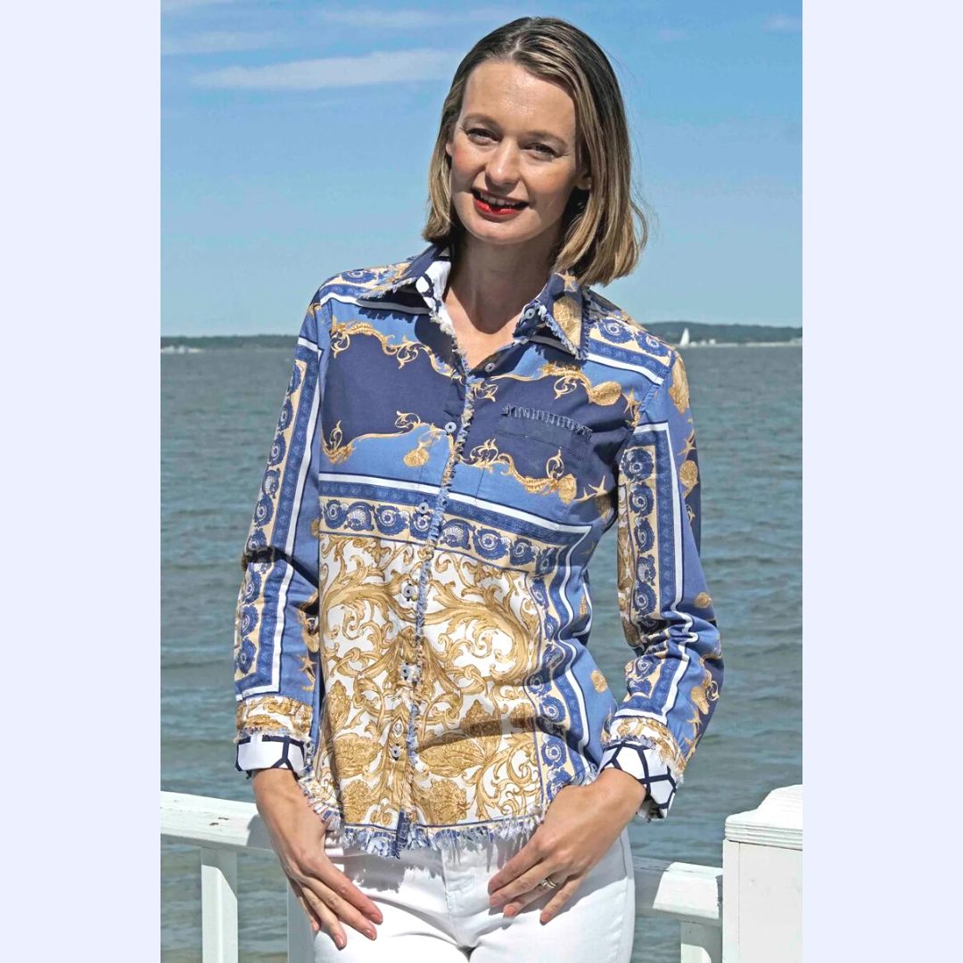 Blue &amp; Gold Filigree Print Shirt