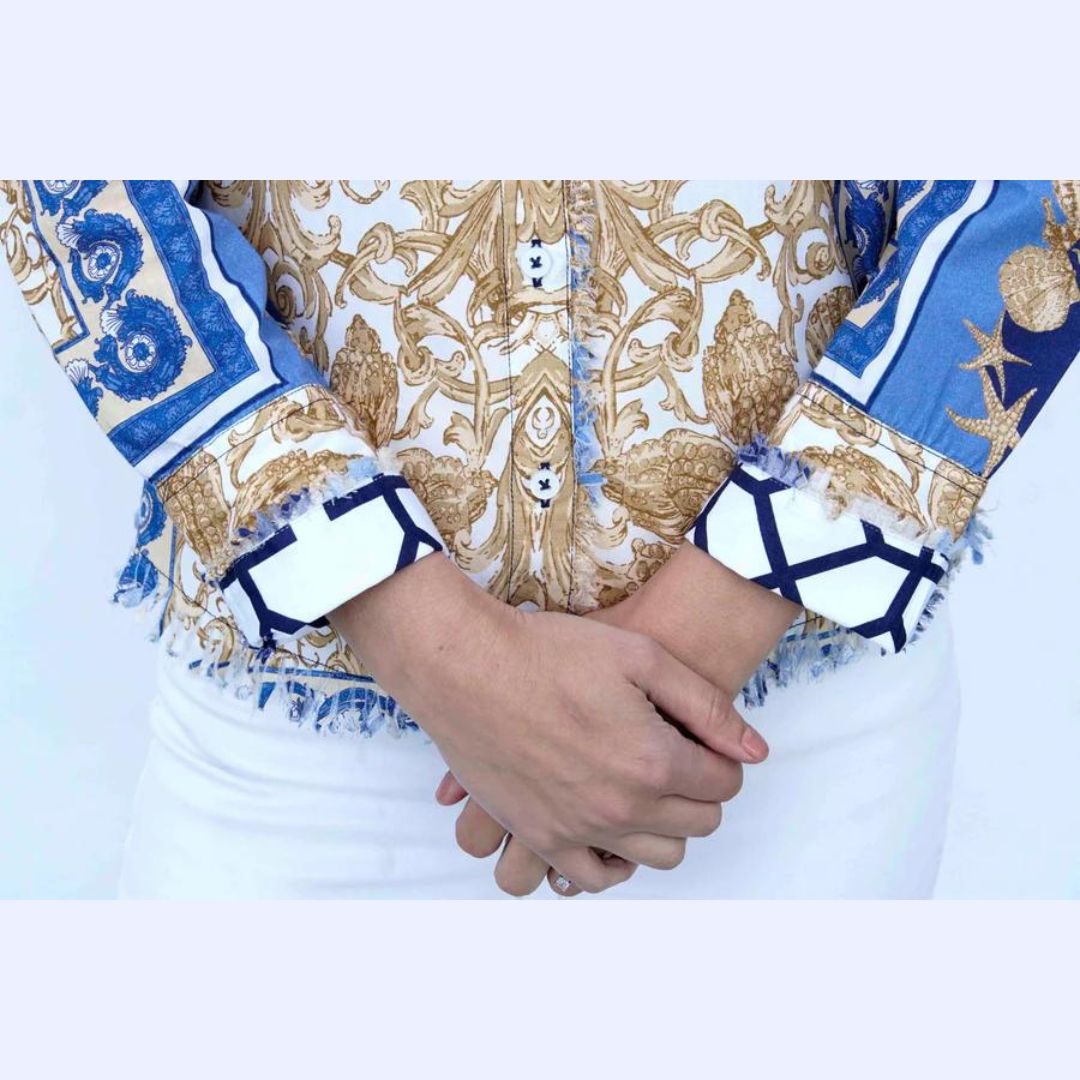 Blue &amp; Gold Filigree Print Shirt